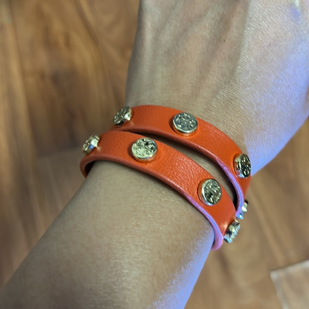 Authentic Tory Burch Orange Leather Wrap Bracelet